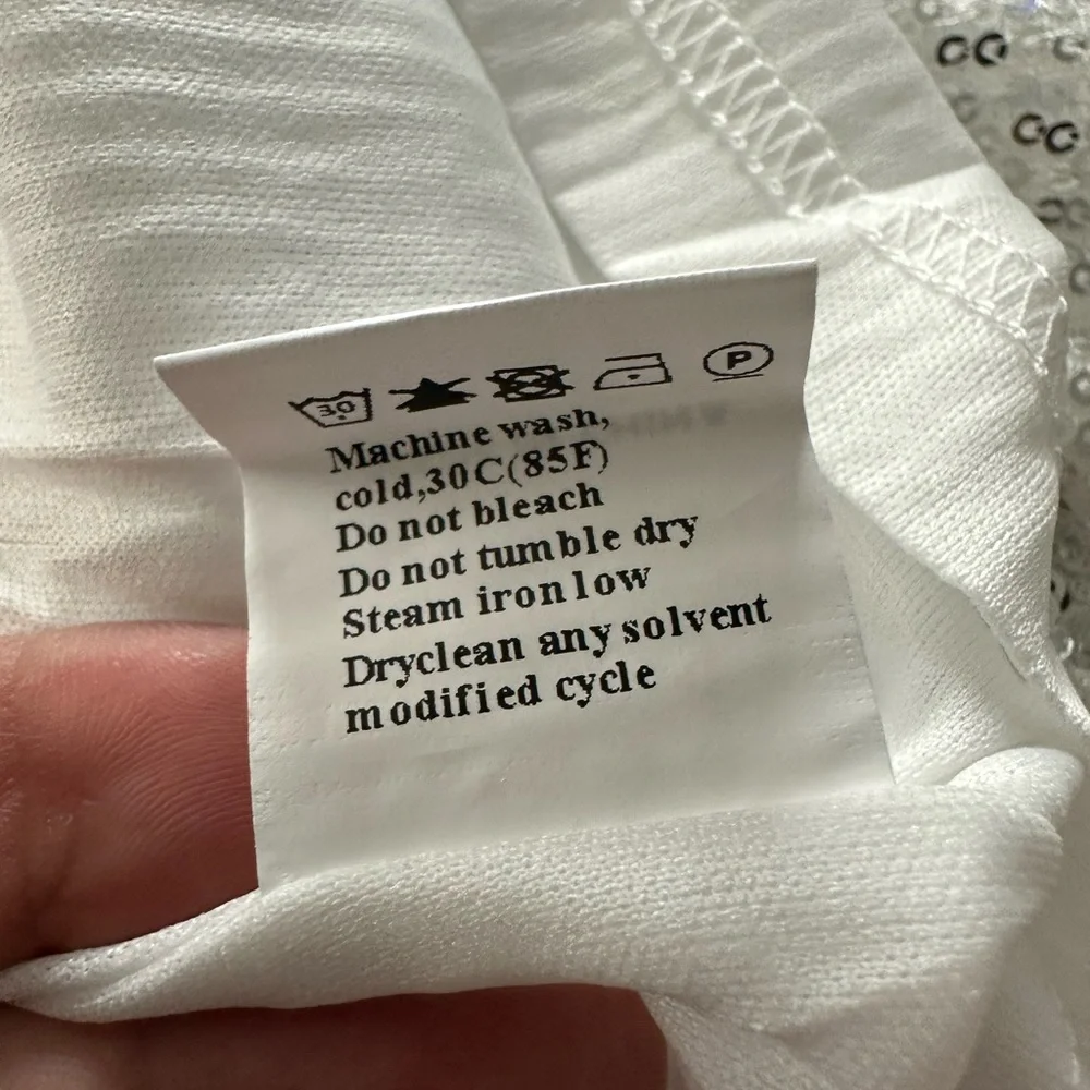 New White/silver Sequin Top with Shoulder Pads - Picture 9 of 10